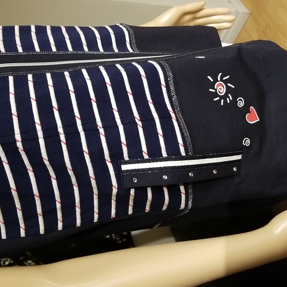 Dolcezza Long Fall Spring Vest Wearable Art / Sz S / Navy blue, white - Picture 10 of 17